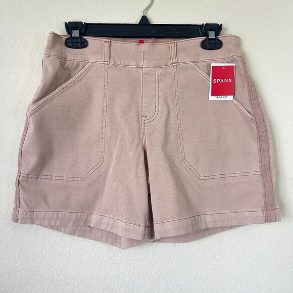 New Spanx Shorts Womens Medium Light Pink 6" Twill Stretch Pull On Comfort M - Picture 1 of 7